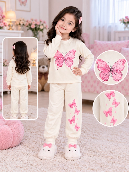 Qizaloq pijamasi, kapalakli yumshoq uy kiyimi, qizlar uchun shinam pijama