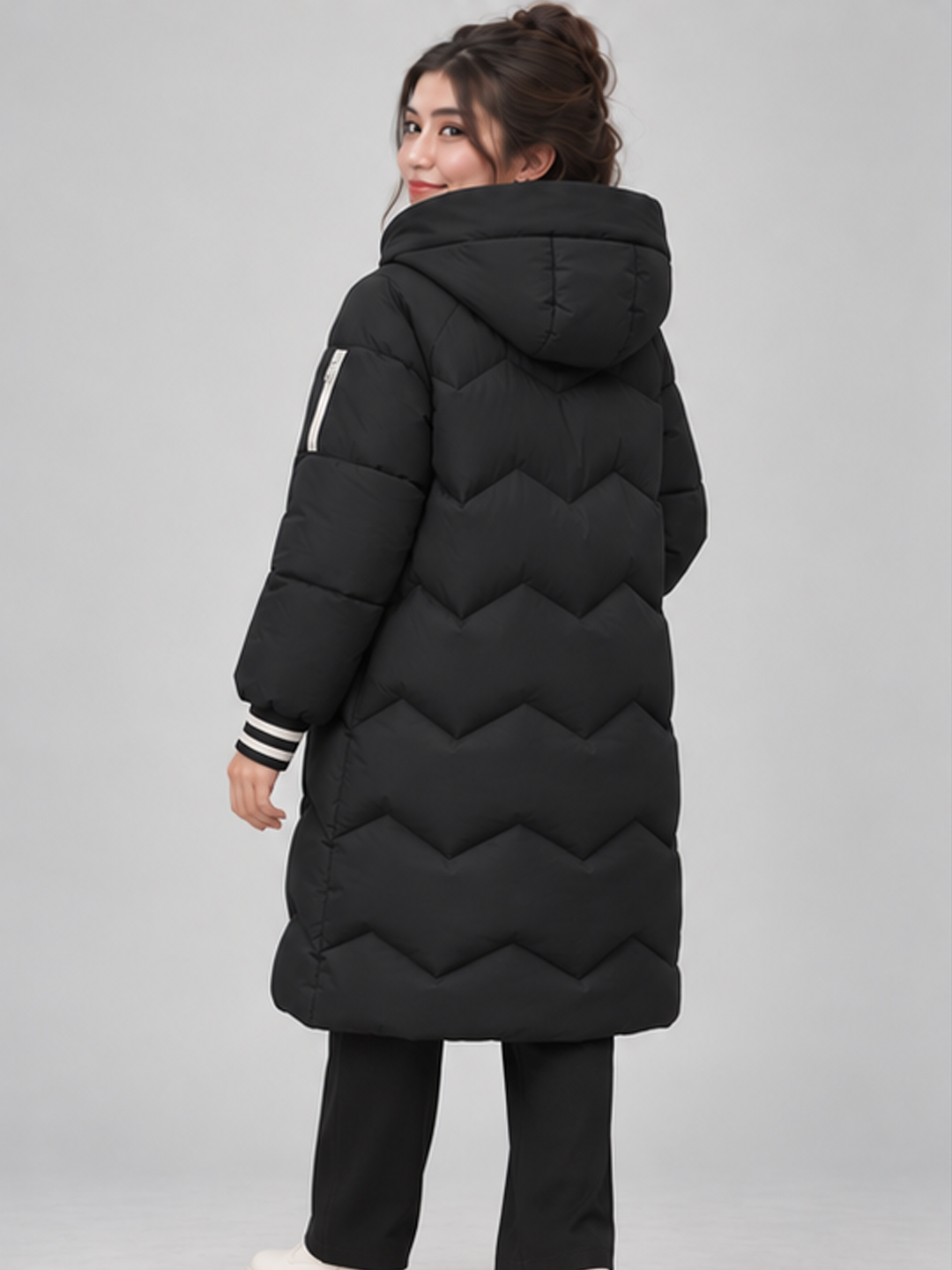 Ayollar qishki kurtka, issiq, oversize, kapyushonli, uzaytirilgan