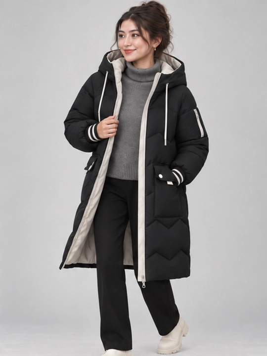 Ayollar qishki kurtka, issiq, oversize, kapyushonli, uzaytirilgan - 