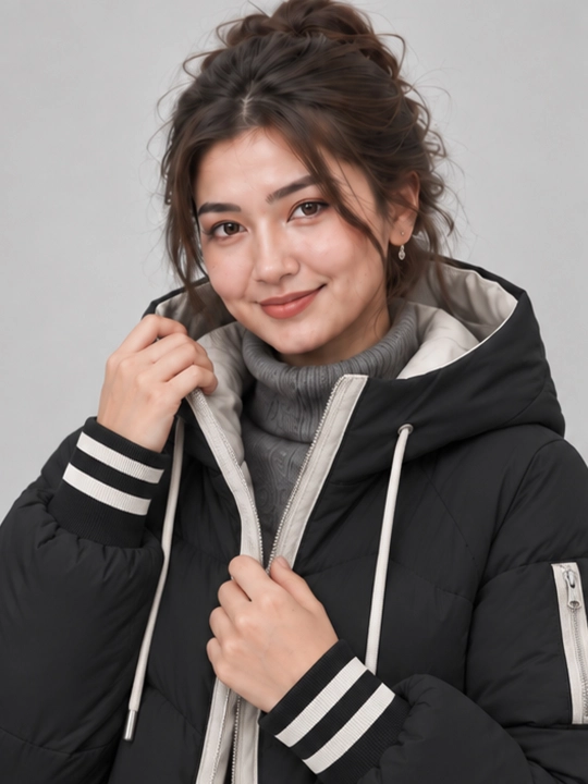 Ayollar qishki kurtka, issiq, oversize, kapyushonli, uzaytirilgan