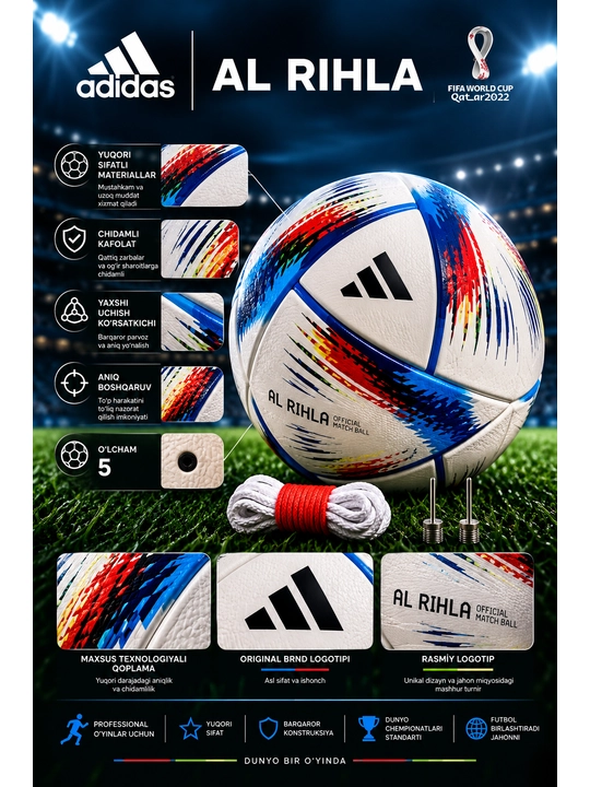 Futbol to‘pi Adidas Al Rihla League, 5-o‘lcham, oq-multikolor
