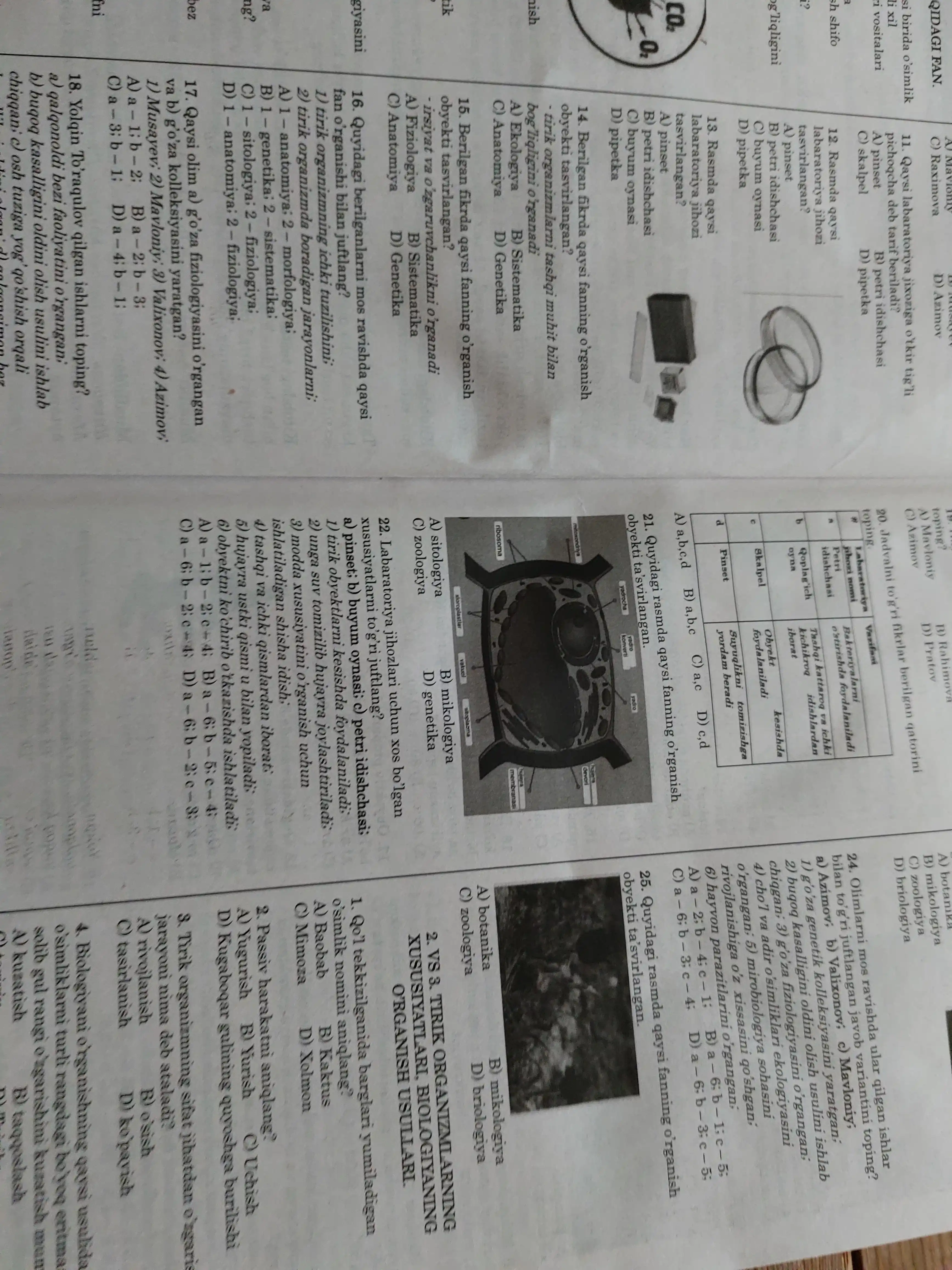 Биологиyа мавзулаштирилган то'плам, 5-11- синфлар