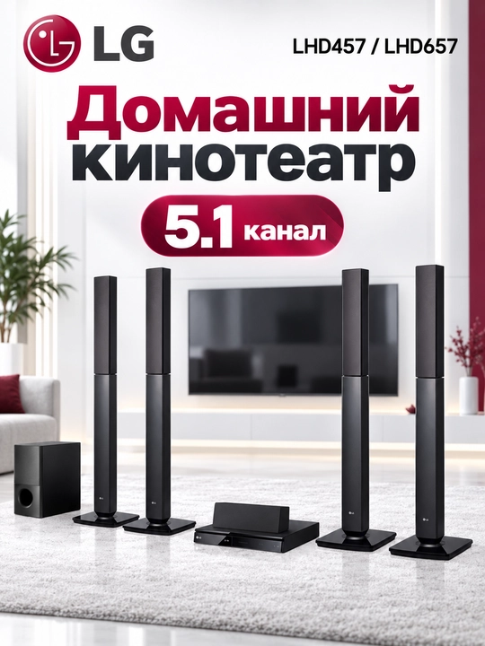 Uy kinoteatri LG LHD457, 5.1 kanalli akustik tizim, sabvufer, Bluetooth - 