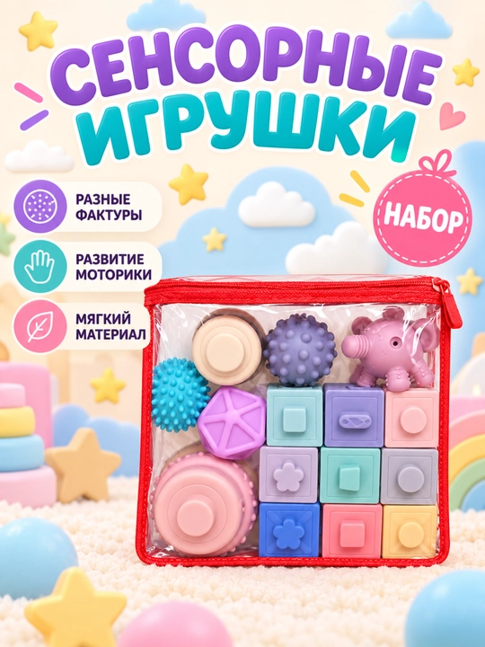 O‘yinchoqlar Chaqaloqlar uchun yumshoq sensorli o‘yinchoqlar to‘plami, kubik va to‘pchalar - 