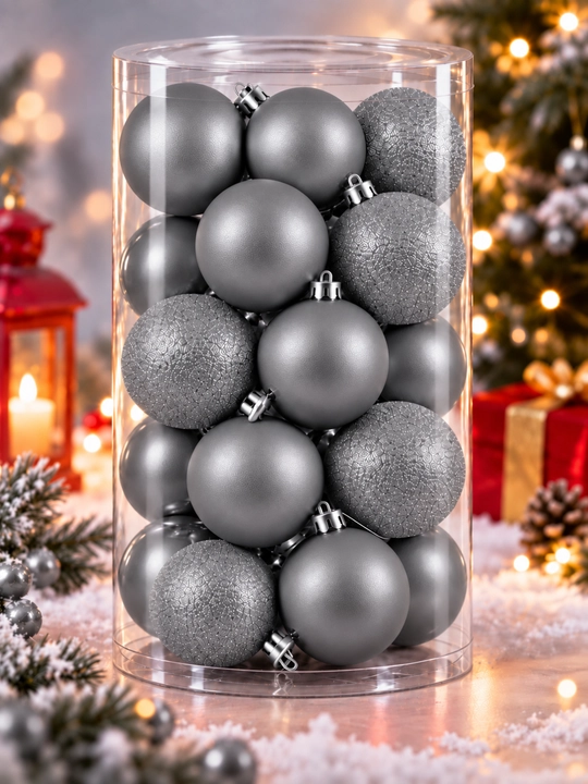 Новогодние ёлочные игрушки, 24 штуки, 5 см, глянцевые пластиковые шары - 