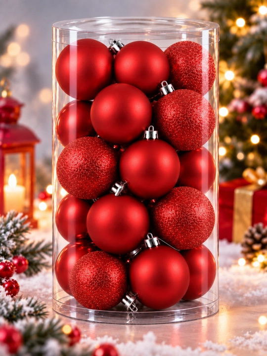 Новогодние ёлочные игрушки, 24 штуки, 5 см, глянцевые пластиковые шары - 