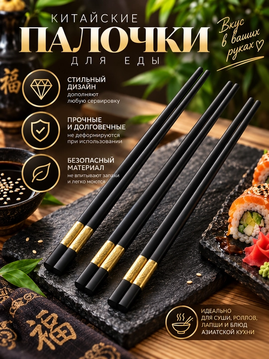 Xitoy tayoqchalari, sushi, roll, ugra (lapsha) va ramen uchun ko'p marta ishlatiladigan tayoqchalar - 