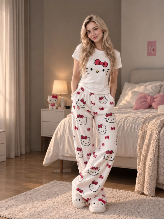 Пижамные штаны Hello Kitty с милым принтом, комфортная домашняя одежда