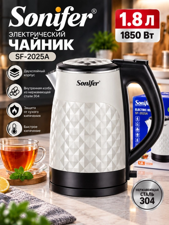 Sonifer elektr choynak 1.8 litr 1850 Vt 304 po‘lat - 