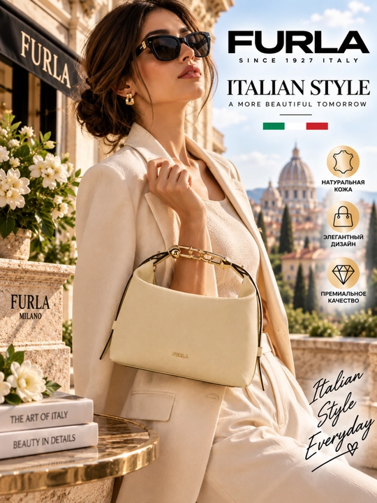 Ayollar sumkasi Furla Tonie Mini, tabiiy charm, yelka va crossbody sumka
