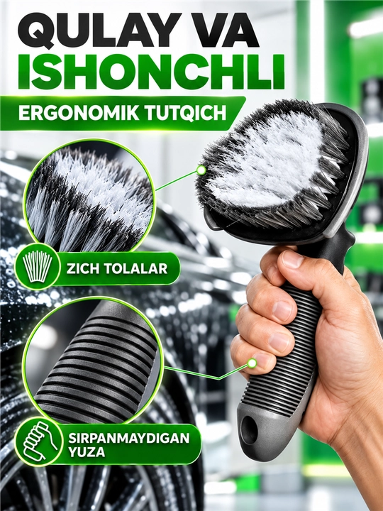 Avtomobil yuvish cho‘tkasi, yumshoq tukli detailing cho‘tkasi, ergonomik tutqich - 