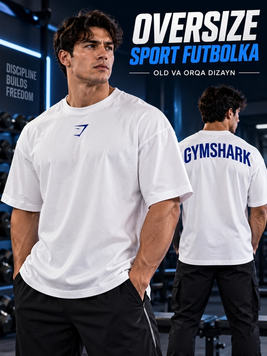 Gymshark erkaklar uchun oversize sport futbolka, fitness uchun erkin bichimli futbolka