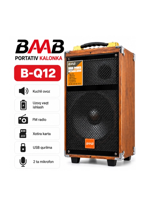 Karaoke Bluetooth kalonka BQ-8, BQ-12 mikrofon bilan, kuchli ovoz