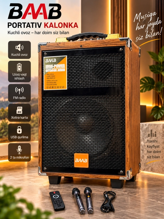 Karaoke Bluetooth kalonka BQ-8, BQ-12 mikrofon bilan, kuchli ovoz - 