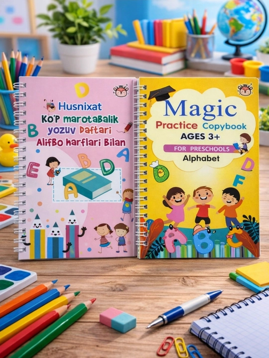Ko‘p marta ishlatiladigan xattotlik daftarlari O‘zbek, Rus, Ingliz, Arab