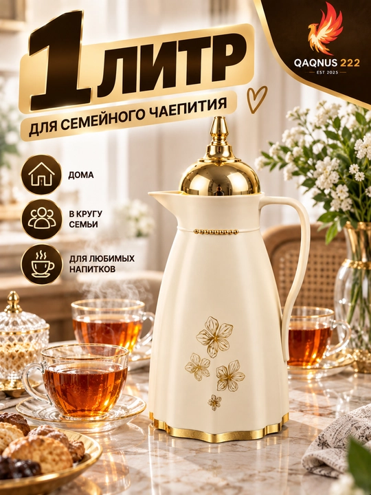 Termos-ko‘za 1 litr, issiq ichimliklar uchun, tugmali, 3 xil rang