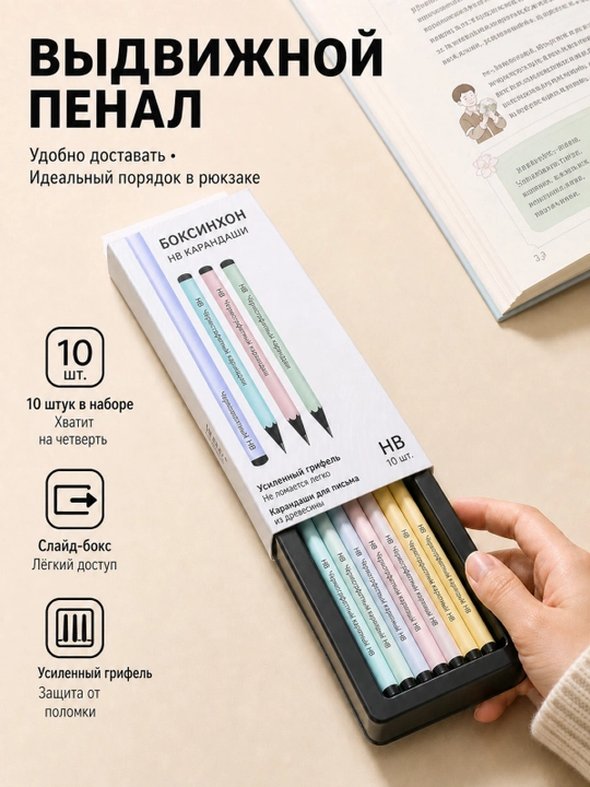 Набор простых карандашей HB для школы, 10 шт