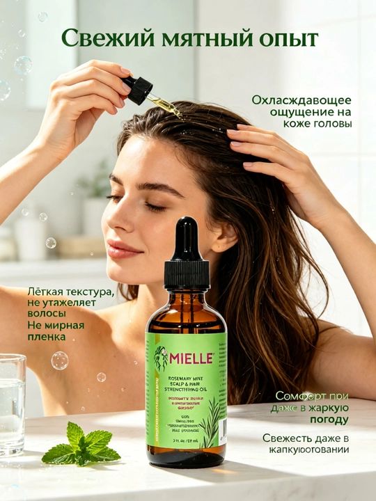 Rozmarin-yalpiz soch yogʻi 59ml, yengil formula, ildiz oziqlanishi, yorqin soch - 