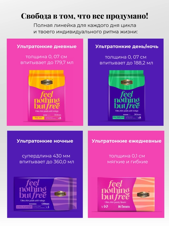 FREEMORE qistirmalari, o‘ta yupqa, tungi, o‘ta uzun, qanotchali, 430 mm, 4 dona