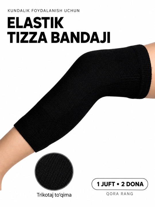 Trikotaj tizza bandaji, elastik nakolennik, kundalik foydalanish uchun, 1 juft (2 dona)