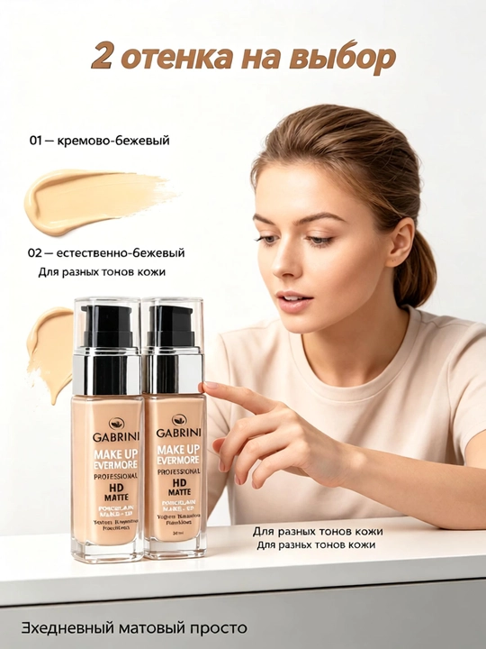 HD Matte Evermore matlovchi tonal krem 30 ml yuqori qoplama suvterga chidamli yigʻilmaslik