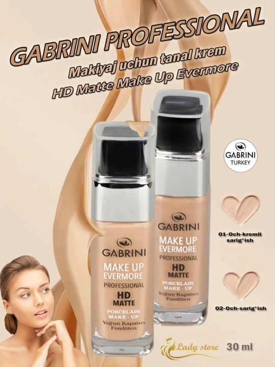 HD Matte Evermore matlovchi tonal krem 30 ml yuqori qoplama suvterga chidamli yigʻilmaslik - 