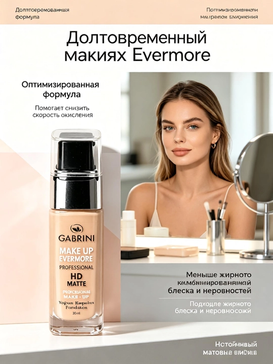 HD Matte Evermore tonal krem 30 ml, akne qoʻzgʻatmaslik, tabiiy mat effekt