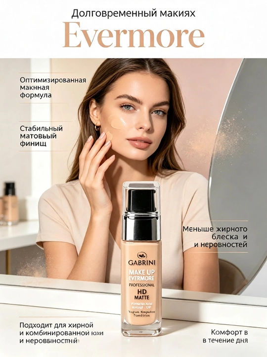 HD Matte Evermore tonal krem 30 ml, akne qoʻzgʻatmaslik, tabiiy mat effekt