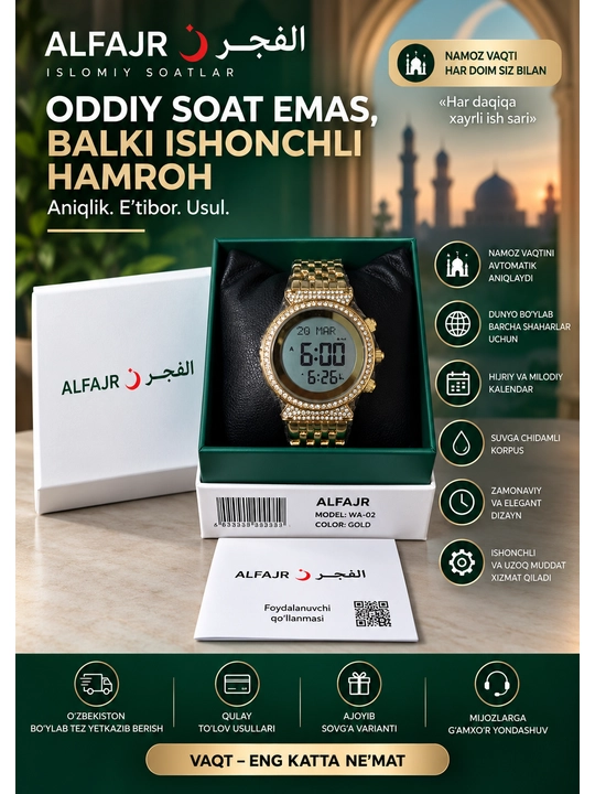 AL FAJR — namoz vaqtlarini eslatib turuvchi zamonaviy elektron soat - 