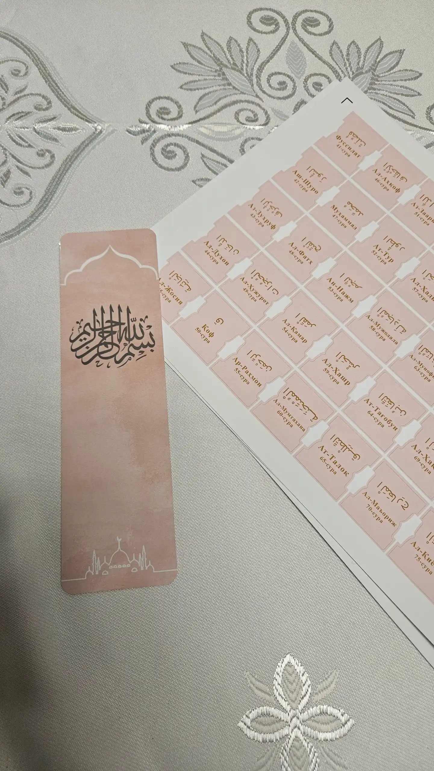 Qur’on uchun suralar nomi yozilgan stikerlar, zakladkalar, sahifa belgilari