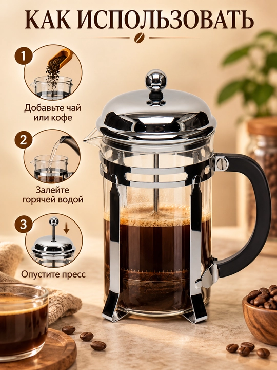 French-press, shishali, 1 litr
