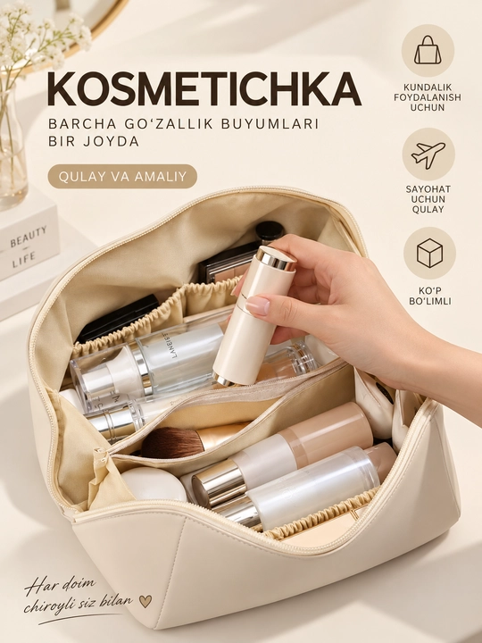 Ayollar uchun kosmetik sumka kosmetika organayzeri 4 xil rang