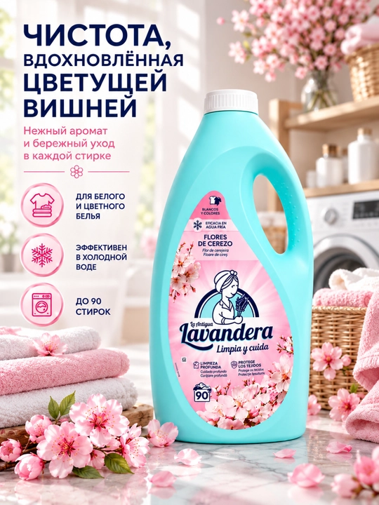 Гель для стирки De Cerezo Lavandera, 2,5 л, 50 стирок, 4,5 л, 90 стирок