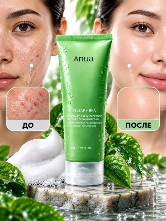 Anua Heartleaf Quercetinol g‘ovaklarni chuqur tozalash uchun ko‘pik, BHA bilan, yuvish uchun, 150 ml