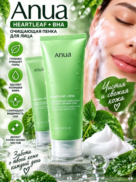 Anua Heartleaf Quercetinol g‘ovaklarni chuqur tozalash uchun ko‘pik, BHA bilan, yuvish uchun, 150 ml - 