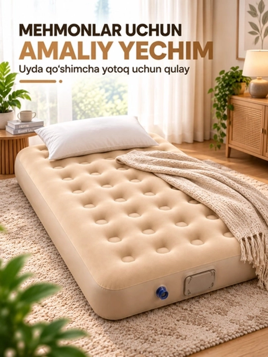Matras shishiriladigan ikki kishilik, suyanchiq va yostiqlar bilan