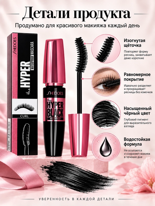 SHEDOES Hyper Black suvga chidamli kiprik tushi, qora, bukuvchi va hajm beruvchi
