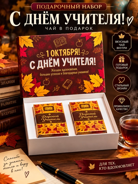 Ustozlar kuni uchun 2 ta shokoladga mo‘ljallangan tematik quti - 