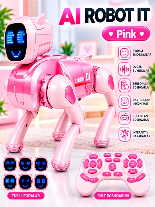 AI o‘yinchoq-robot, ovozli buyruqlarni bajaradi, masofadan boshqarish pulti orqali boshqariladi - 