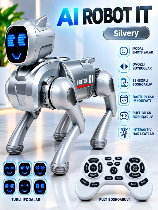 AI o‘yinchoq-robot, ovozli buyruqlarni bajaradi, masofadan boshqarish pulti orqali boshqariladi - 