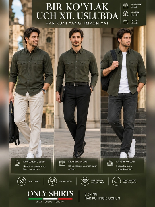 ONLY SHIRTS Kuzgi erkaklar ko‘ylagi, uzun yengli ko‘ylak