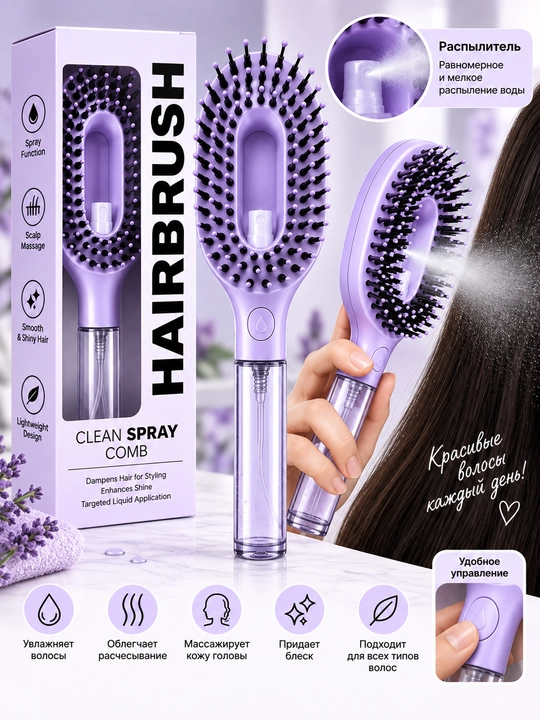 Массажная расческа с распылителем Hair Brush - 