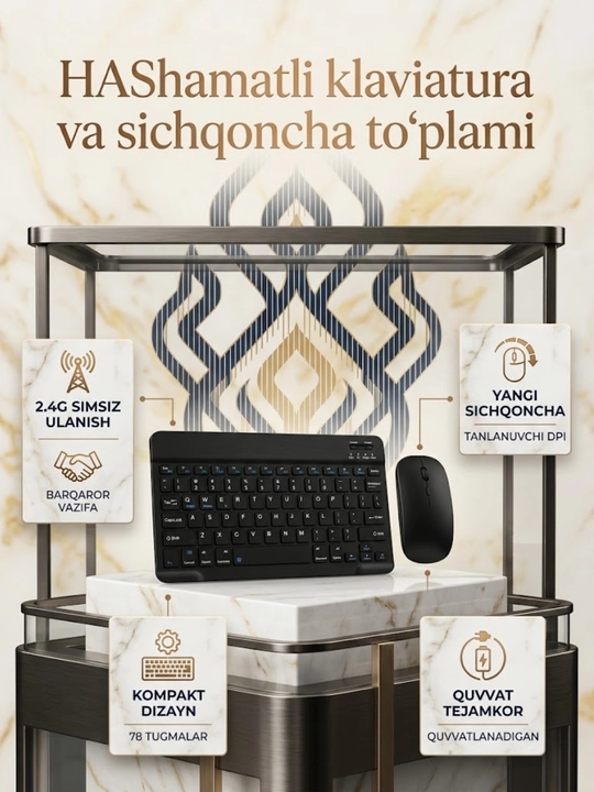 Simsiz Bluetooth klaviatura va sichqoncha to'plami, planshet, kompyuter va telefon uchun