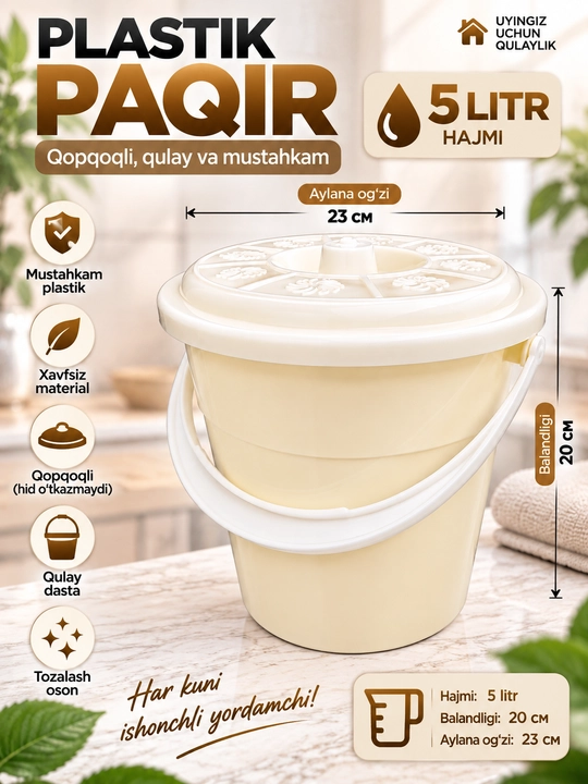 Пластиковое ведро с крышкой и ручкой 3 л 5 л 7 л для дома и кухни