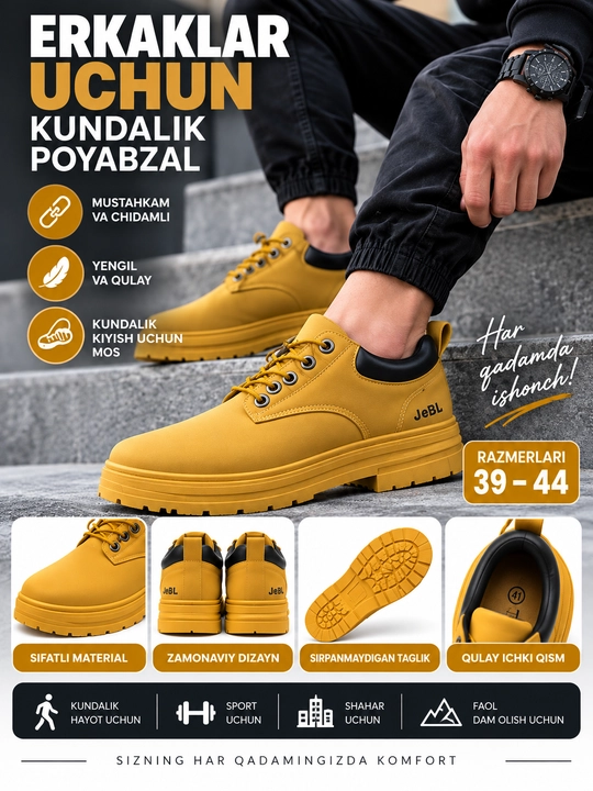 Erkaklar uchun zamonaviy kundalik botinkalar, sariq-jigarrang, qalin taglikli - 