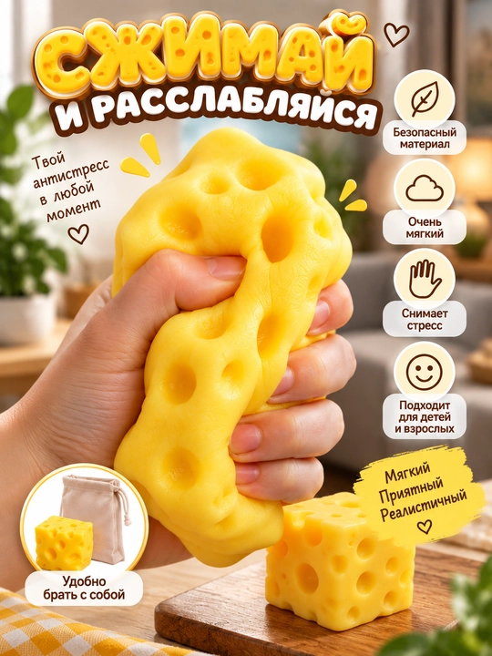 Игрушка-антистресс Squishy, сыр, для детей