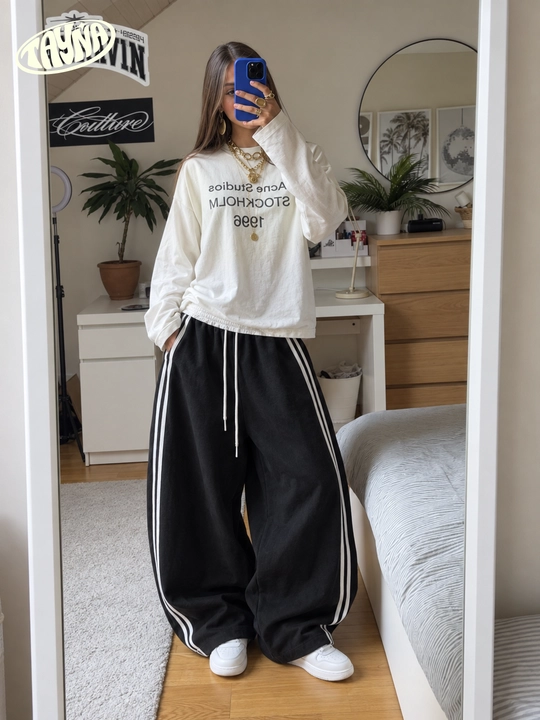 TAYNA Ayollar uchun oversayz shimlar, jogger shim ayollarga, keng sport shim baggy jogger - 