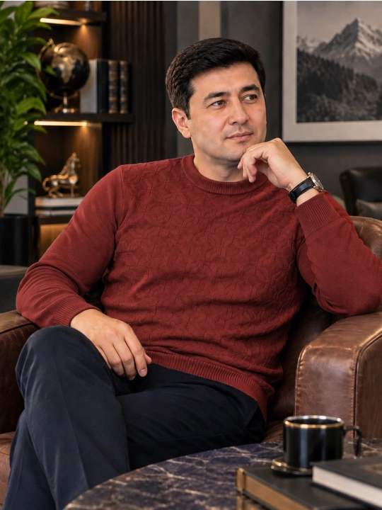 Свитер мужской, джемпер с круглым вырезом, вязаный трикотажный, осень зима