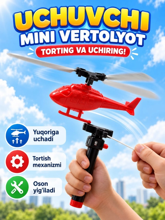 Uchuvchi Mini Vertolyot O‘yinchog‘i – Ip Tortilganda Yuqoriga Uchadi - 