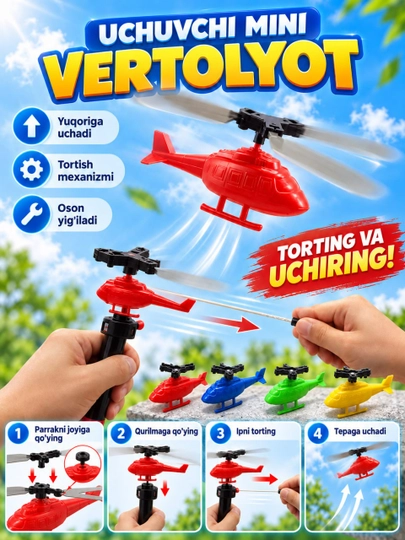 Uchuvchi Mini Vertolyot O‘yinchog‘i – Ip Tortilganda Yuqoriga Uchadi